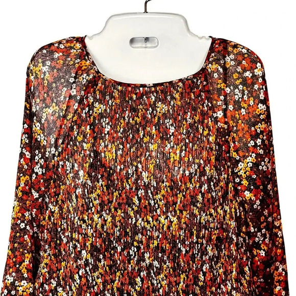 Mango Fall Floral Long Sheer Sleeve Swing Mini Short Dress Women's XS NWT - Picture 4 of 12